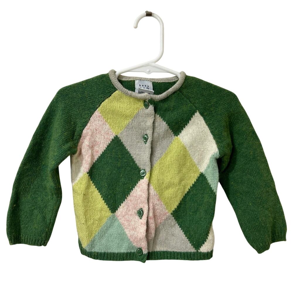 Baby Gap Vintage Girls Size XL 18-24 Months Wool Blend Argyle Cardigan Sweater
